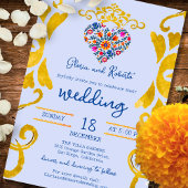 Colorful Floral Heart Baroque Mexican Wedding Einladung
