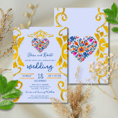 Colorful Floral Heart Baroque Mexican Wedding Einladung