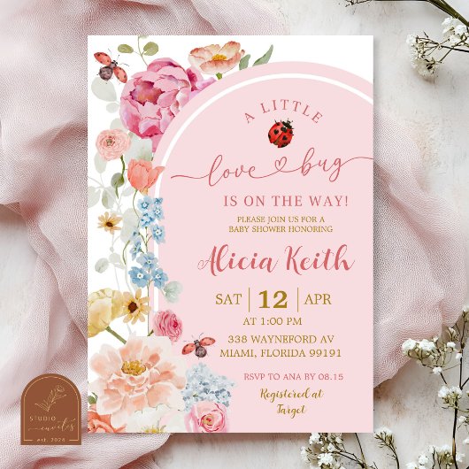 Colorful Floral Lovebug Baby Shower Invitation Einladung