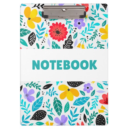 Colorful Floral Notebook – Minimalist Flower Klemmbrett (Vorderseite)