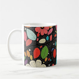 🌼 Colorful Floral Pattern on Black - Bold & Vibra Kaffeetasse