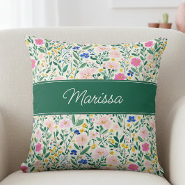 Colorful Floral Personalized Throw Pillow Kissen