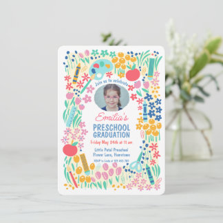 Colorful Floral Photo Preschool Graduation Einladung
