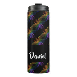 Colorful floral print on black thermosbecher