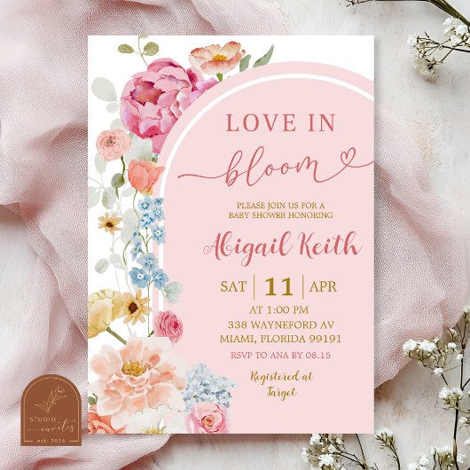 Colorful Floral Spring Love in Bloom Invitation Einladung