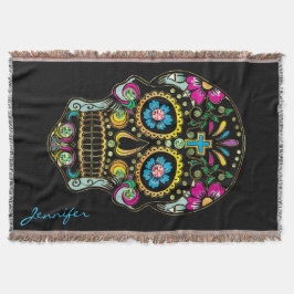 Colorful Floral Sugar Skull Glitter And Gold 2 Decke