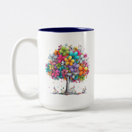 Colorful Floral Tree  – Vibrant Botanical Art Zweifarbige Tasse