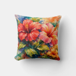 Colorful Floral Watercolor Style Hibiscus Art Kissen