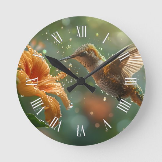 Colorful Flower and Elegant Hummingbird Runde Wanduhr (Vorderseite)