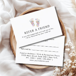 Colorful Flower Baby Footprint Logo White Empfehlungskarte