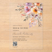Colorful Flower Bouquet QR Code Bridal Shower Acryleinladungen (Vorderseite)