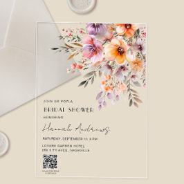 Colorful Flower Bouquet QR Code Bridal Shower Acryleinladungen