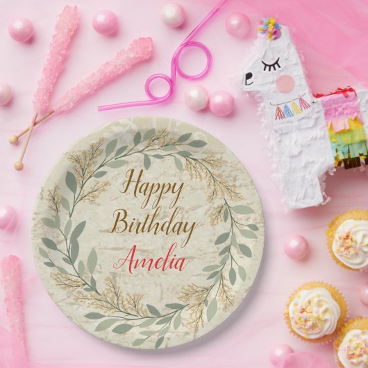 Colorful Flower Design Birthday Plate Pappteller (Party)