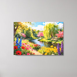 Colorful Flower Garden River Spring Landscape Art Leinwanddruck