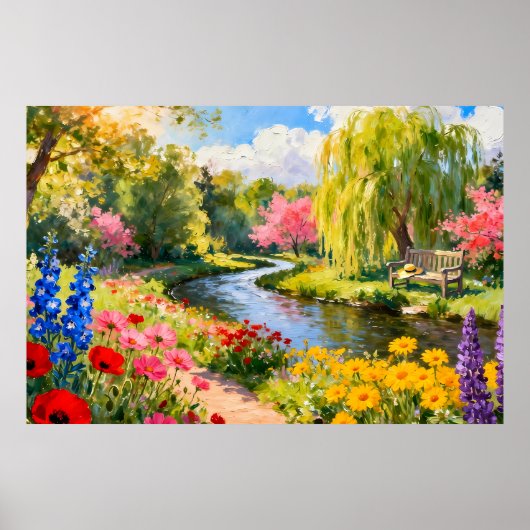 Colorful Flower Garden River Spring Landscape Art Poster (Vorne)