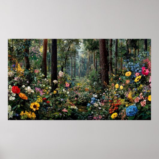 Colorful Flower Landscape with Vibrant Trees Sceni Poster (Vorne)