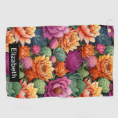 Colorful Flowering Cactus Personalized Golfhandtuch (Horizontal)