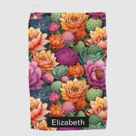 Colorful Flowering Cactus Personalized Golfhandtuch