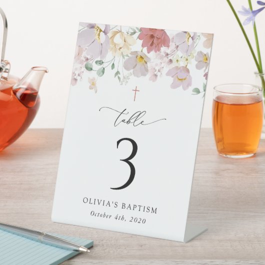 Colorful Flowers, Boho, Baptism Table Numbers Sockelschild (In Situ)