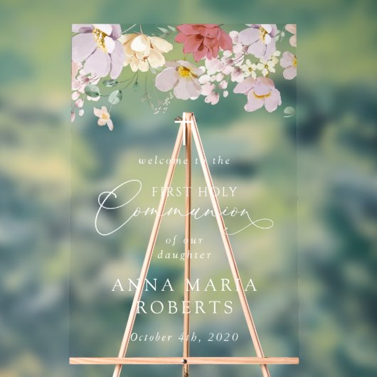Colorful Flowers, First Holy Communion Welcome Acrylschild (Neutral)