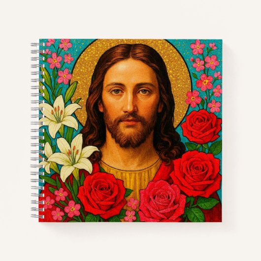 Colorful Flowers Jesus Notebook. Notizblock (Vorderseite)