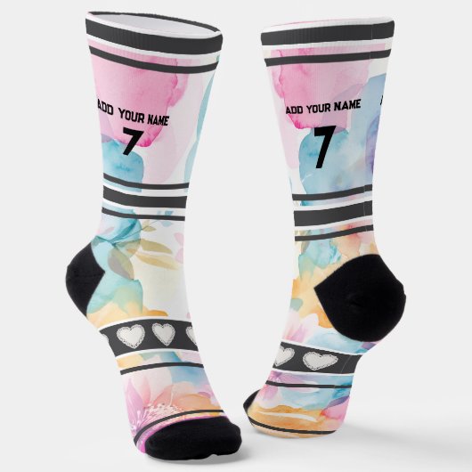 Colorful  Flowers - Name Number Socks Socken (Gewinkelt)