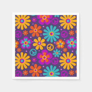 Colorful Flowers Peace Love Groovy Retro Hippie Serviette