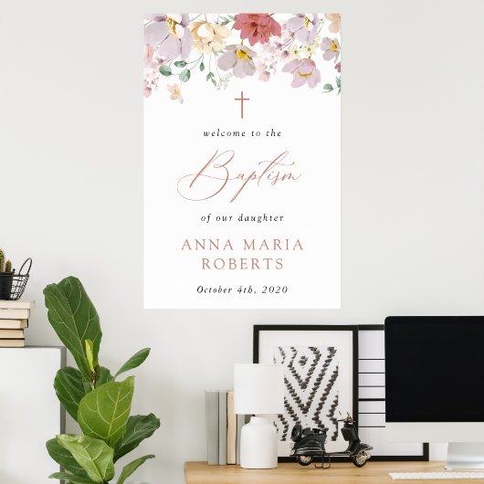 Colorful Flowers, Wildflowers, Baptism Welcome Poster (Heimbüro)