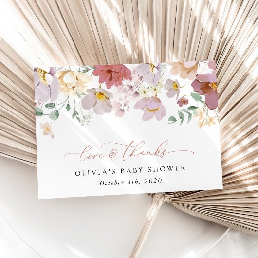 Colorful Flowers, Wildflowers, Boho, Baby Shower Dankeskarte