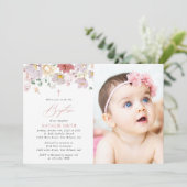 Colorful Flowers, Wildflowers, Boho, Baptism Einladung (Stehend Vorderseite)