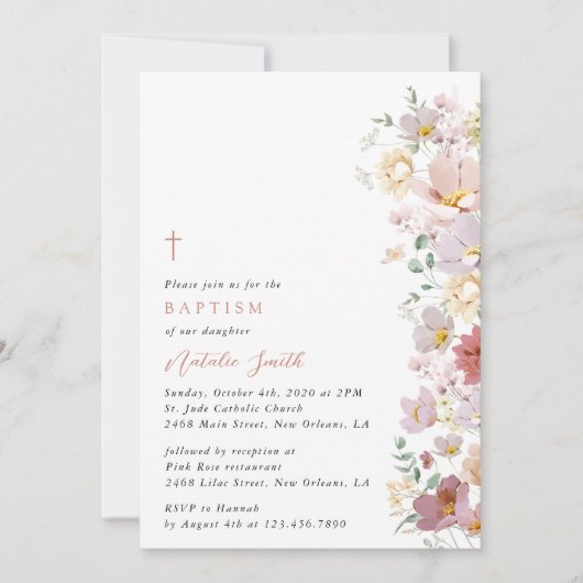 Colorful Flowers, Wildflowers, Boho, Baptism Einladung (Vorderseite)