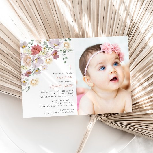 Colorful Flowers, Wildflowers, Boho, Baptism Einladung