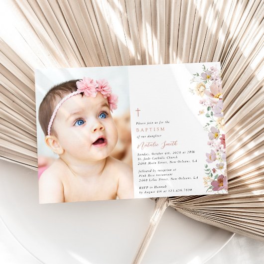 Colorful Flowers, Wildflowers, Boho, Baptism Einladung