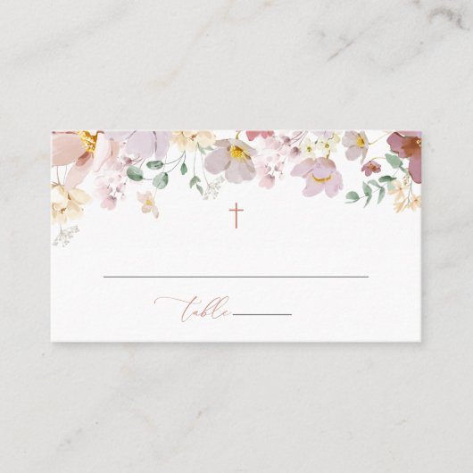 Colorful Flowers, Wildflowers, Boho, Baptism Platzkarte (Vorderseite)