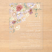 Colorful Flowers, Wildflowers, First Communion Acryleinladungen (Vorderseite)