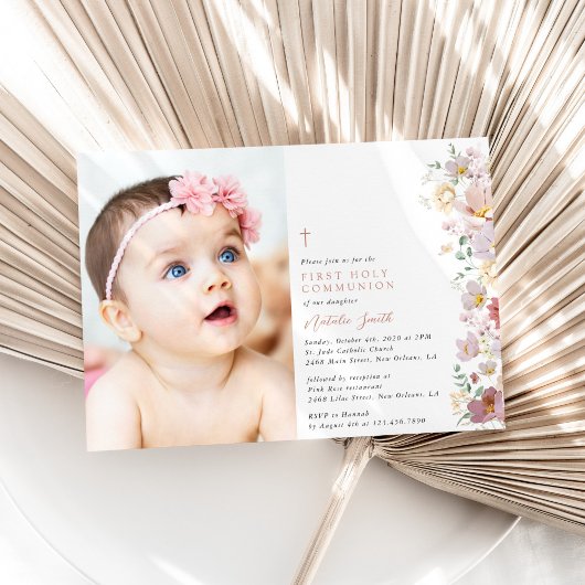Colorful Flowers, Wildflowers, First Communion Einladung