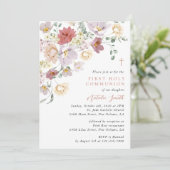 Colorful Flowers, Wildflowers, First Communion Einladung (Stehend Vorderseite)