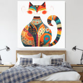 Colorful Folk Cat Leinwanddruck (Insitu (Schlafzimmer))