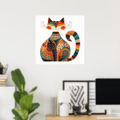 Colorful Folk Cat Poster (Heimbüro)