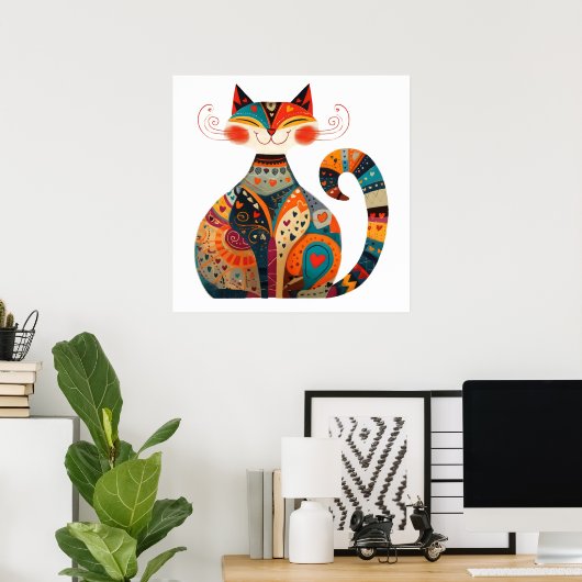 Colorful Folk Cat Poster (Heimbüro)
