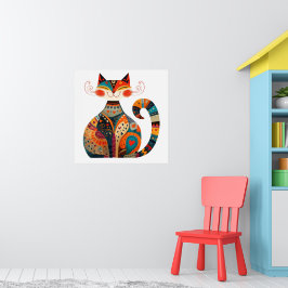 Colorful Folk Cat Poster