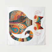 Colorful Folk Cat Wandteppich (Vorderseite (Horizontal))