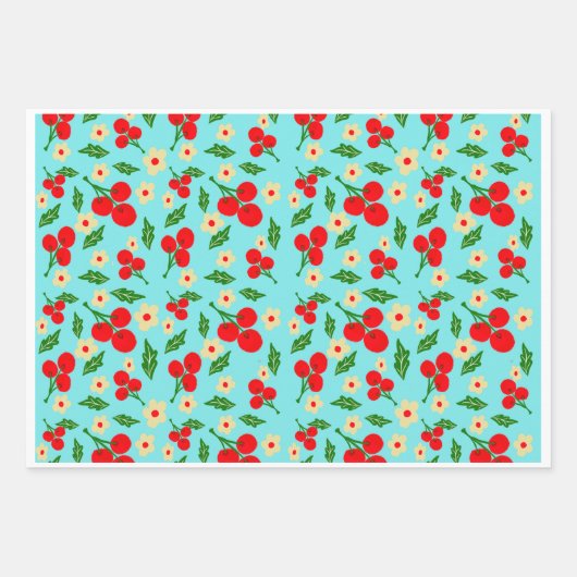 Colorful Folk Floral Pattern Wrapping Paper Geschenkpapier Set (Vorderseite)
