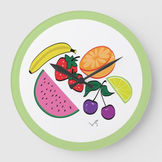 Colorful Fruit Summer, cool, Fun Große Wanduhr (Vorderseite)