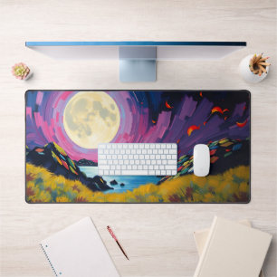 Colorful Full Moon Desk Mat - Vibrierender Night S Schreibtischunterlage