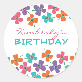 Colorful Fun Daisies Pop Girl Birthday Party Gefal Runder Aufkleber