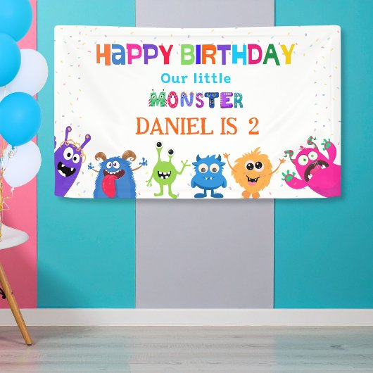 Colorful Fun Little Monster Birthday Party Banner