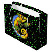 Colorful Fun Lizard Branch Dots Große Geschenktüte (Rückseite Schrägansicht)