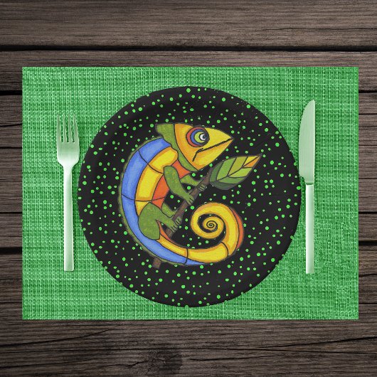 Colorful Fun Lizard Branch Dots Pappteller