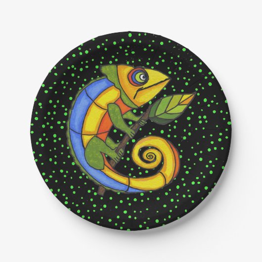 Colorful Fun Lizard Branch Dots Pappteller (Vorderseite)